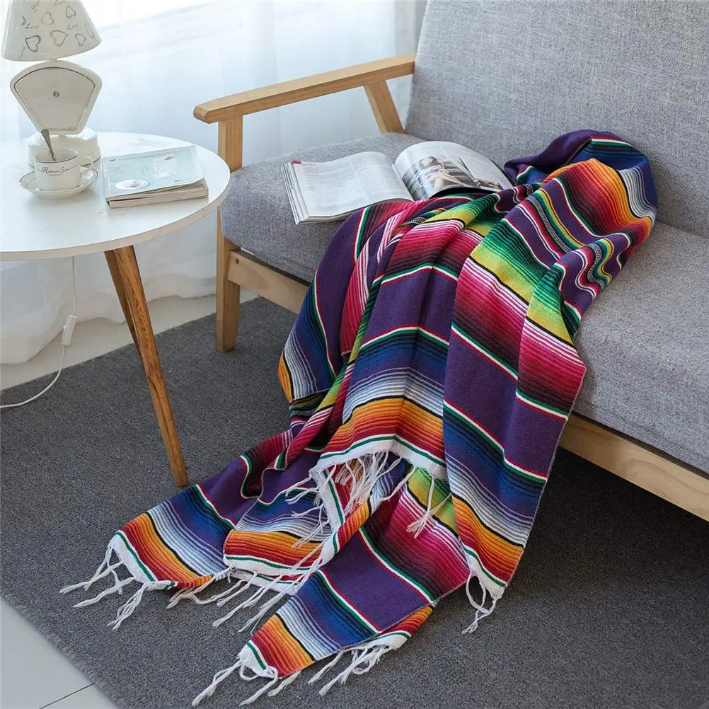Pilates Yoga Towel - Mexican Tassel Blanket Multi Bright Colors